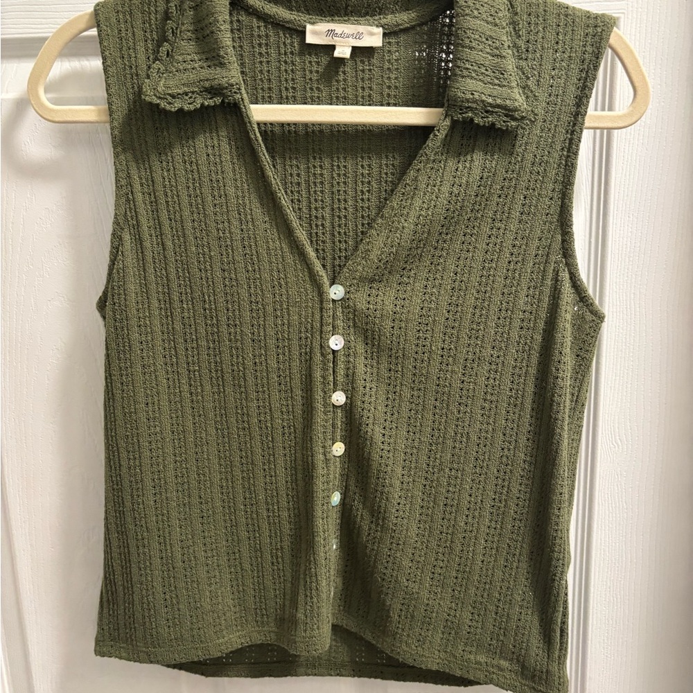 Madewell Olive Knit Sleeveless Button-Front Tank